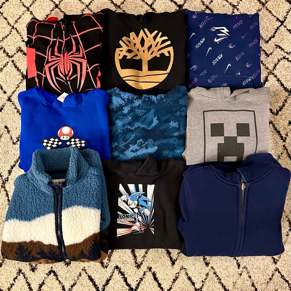 9pc Boys Hoodie Set, Size 8, Multiple Brands, Timberland, Minecraft, Nike